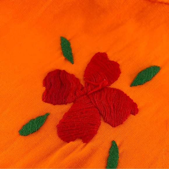 Vintage Boho Embroidered Floral Orange Maxi Dress Bell Sleeves Small - Picture 15 of 16